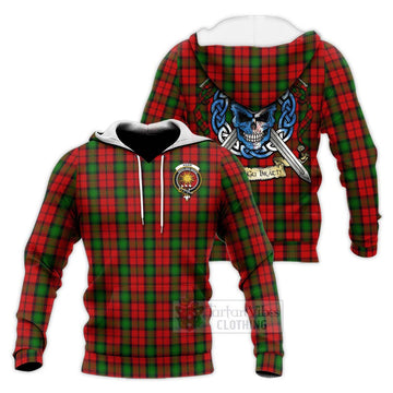 Kerr Tartan Knitted Hoodie with Family Crest Celtic Skull Style