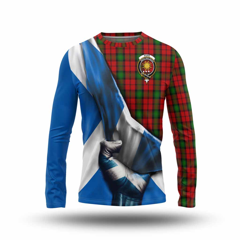 Tartan Vibes Clothing Kerr Tartan Long Sleeve T-Shirt with Family Crest Scotland Patriotic Style