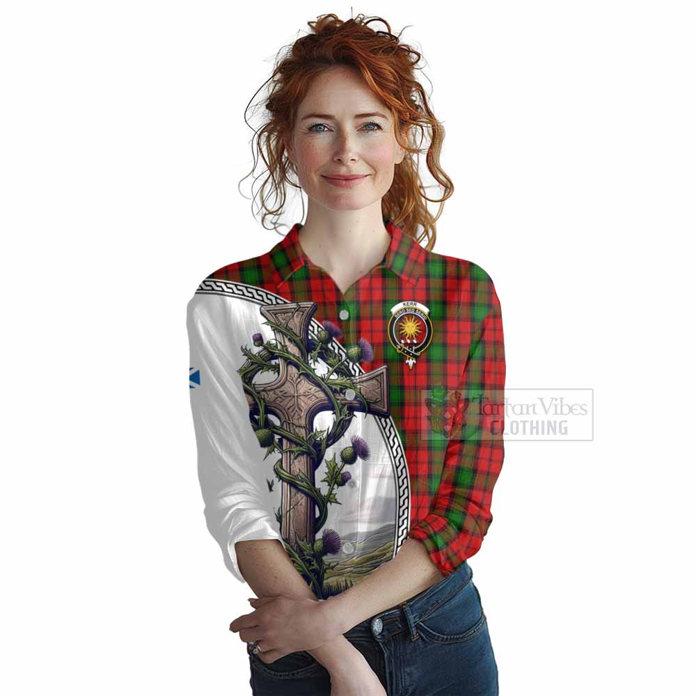 Tartan Vibes Clothing Kerr Tartan Women's Casual Shirt with Family Crest and St. Andrew's Cross Accented by Thistle Vines