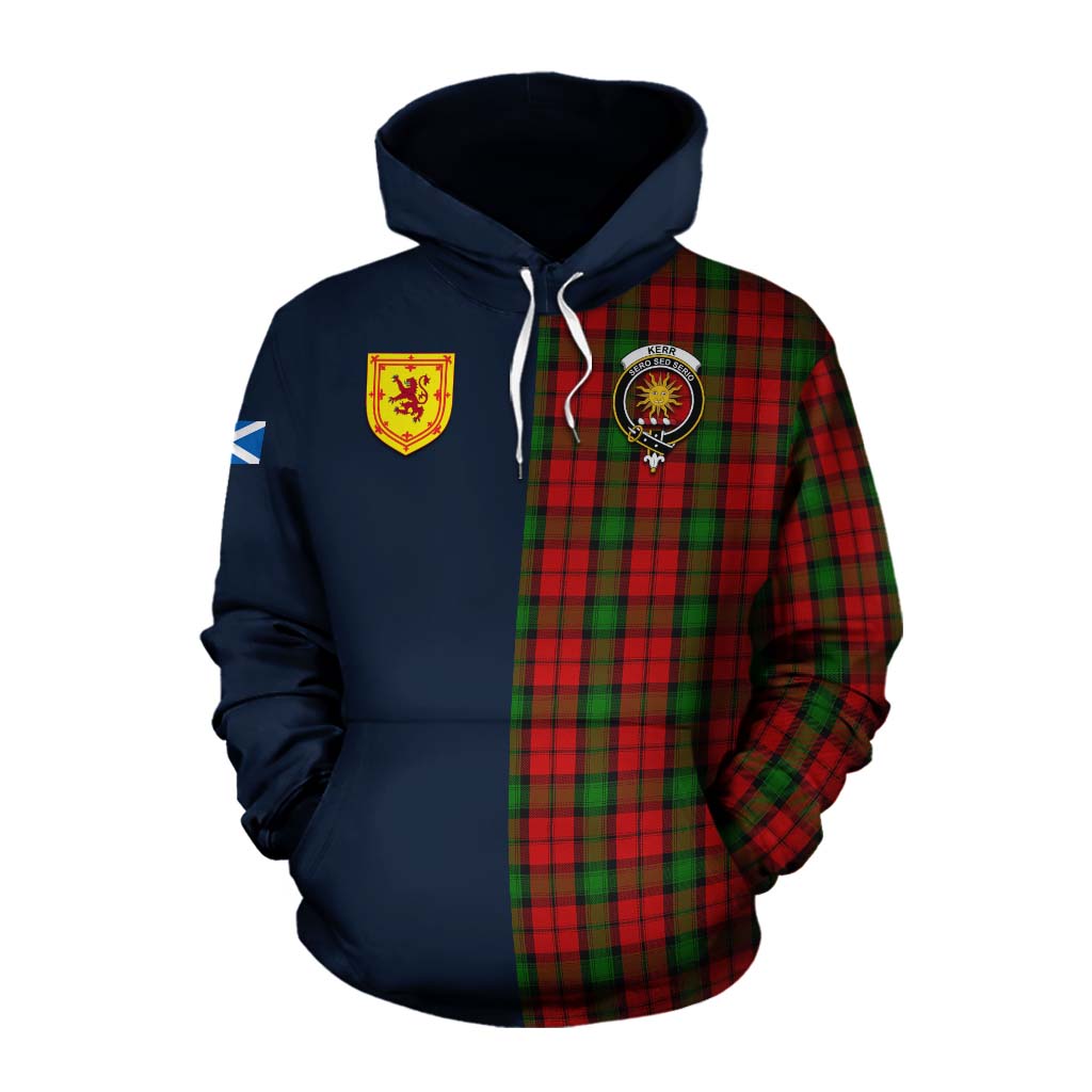 Tartan Vibes Clothing Kerr Tartan Cotton Hoodie Alba with Scottish Lion Royal Arm Half Style