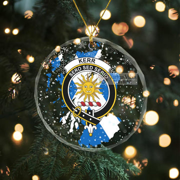 Kerr Clan Crest Christmas Glass Ornament with Scotland Map