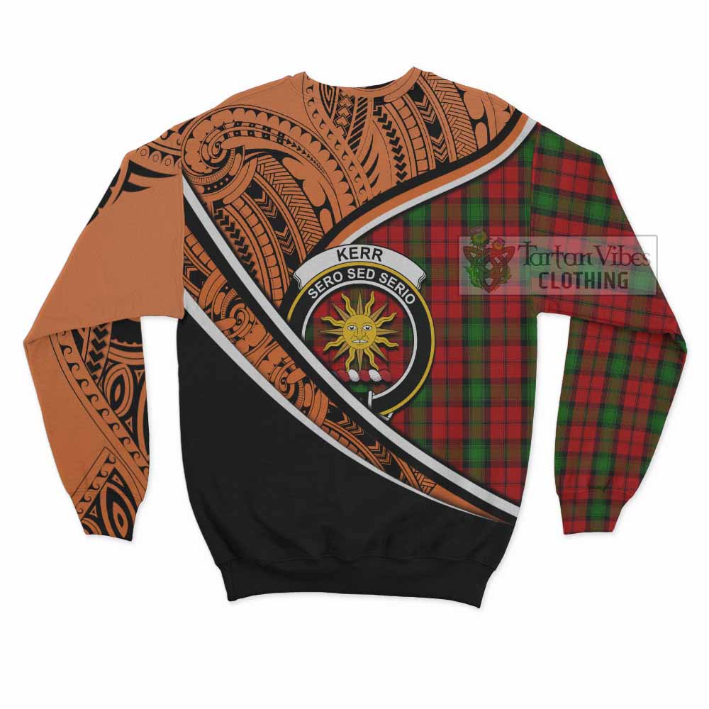 Tartan Vibes Clothing Kerr Crest Tartan Sweatshirt with Maori Tattoo Style - Orange Version