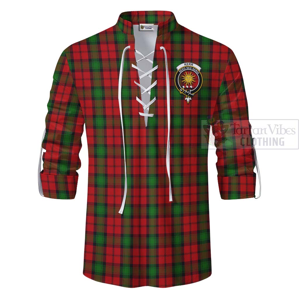 Tartan Vibes Clothing Kerr Tartan Ghillie Kilt Shirt with Family Crest Celtic Skull Style