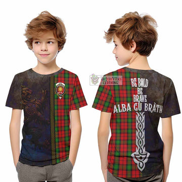Kerr Tartan Family Crest Kid T-Shirt Alba Gu Brath Be Brave Lion Ancient Style - Tartan Vibes Clothing