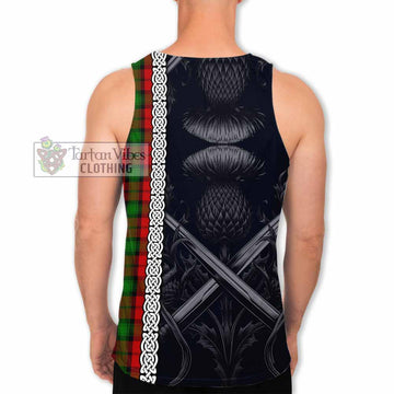 Kerr Tartan Men's Tank Top with Family Crest Cross Sword Thistle Celtic Vibes