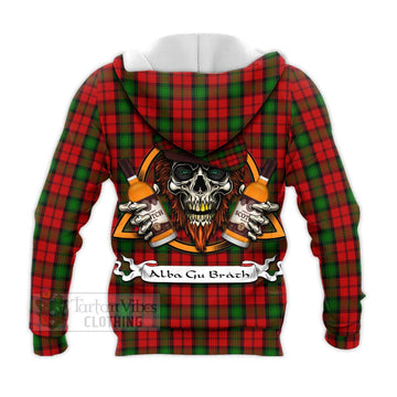 Kerr Tartan Knitted Hoodie with Family Crest and Bearded Skull Holding Bottles of Whiskey