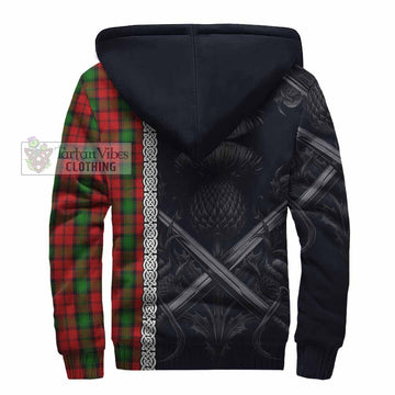 Kerr Tartan Sherpa Hoodie with Family Crest Cross Sword Thistle Celtic Vibes