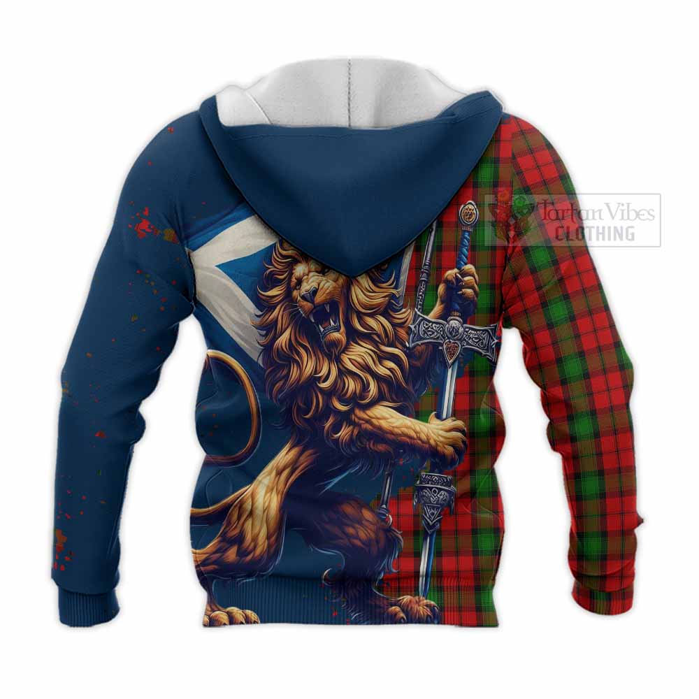 Tartan Vibes Clothing Kerr Tartan Family Crest Knitted Hoodie with Scottish Majestic Lion