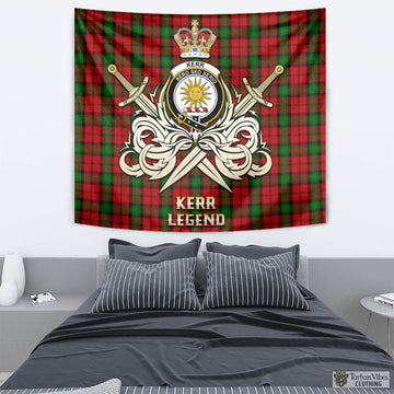 Kerr Tartan Tapestry with Clan Crest and the Golden Sword of Courageous Legacy