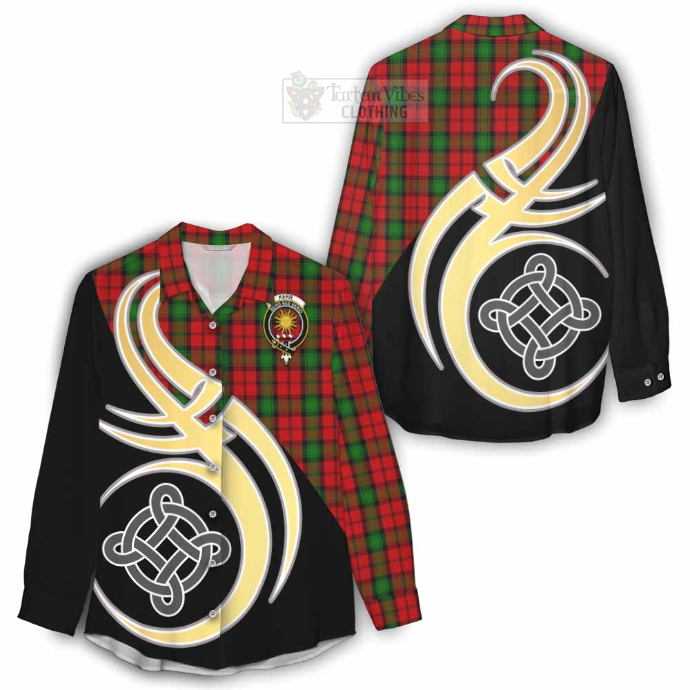 Tartan Vibes Clothing Kerr Tartan Women's Casual Shirt with Family Crest and Celtic Symbol Style