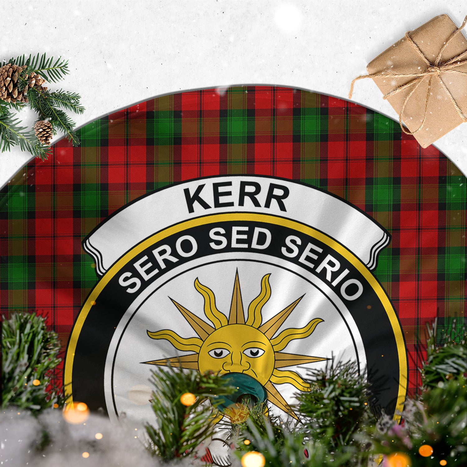 Kerr Tartan Christmas Tree Skirt with Family Crest - Tartanvibesclothing