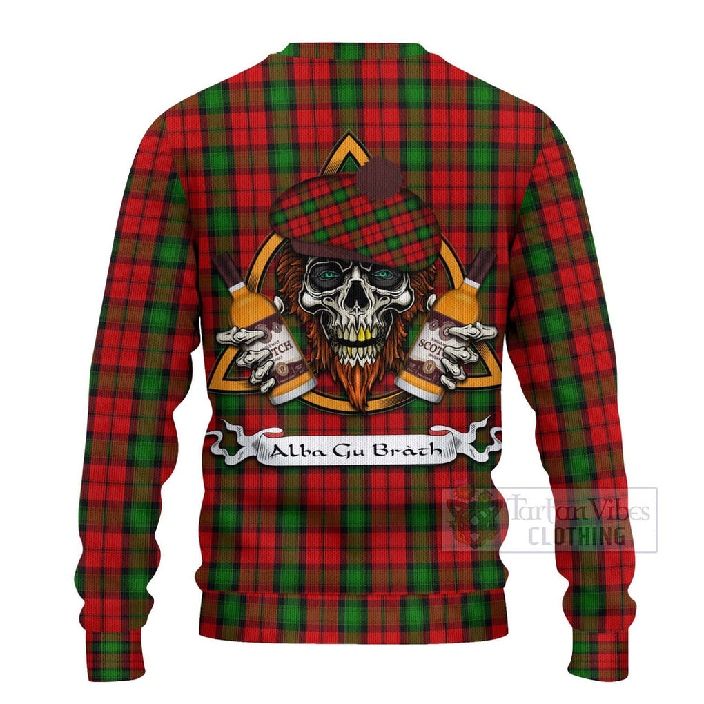 Tartan Vibes Clothing Kerr Tartan Knitted Sweater with Family Crest and Bearded Skull Holding Bottles of Whiskey