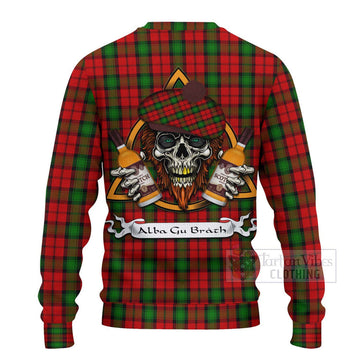 Kerr Tartan Ugly Sweater with Family Crest and Bearded Skull Holding Bottles of Whiskey