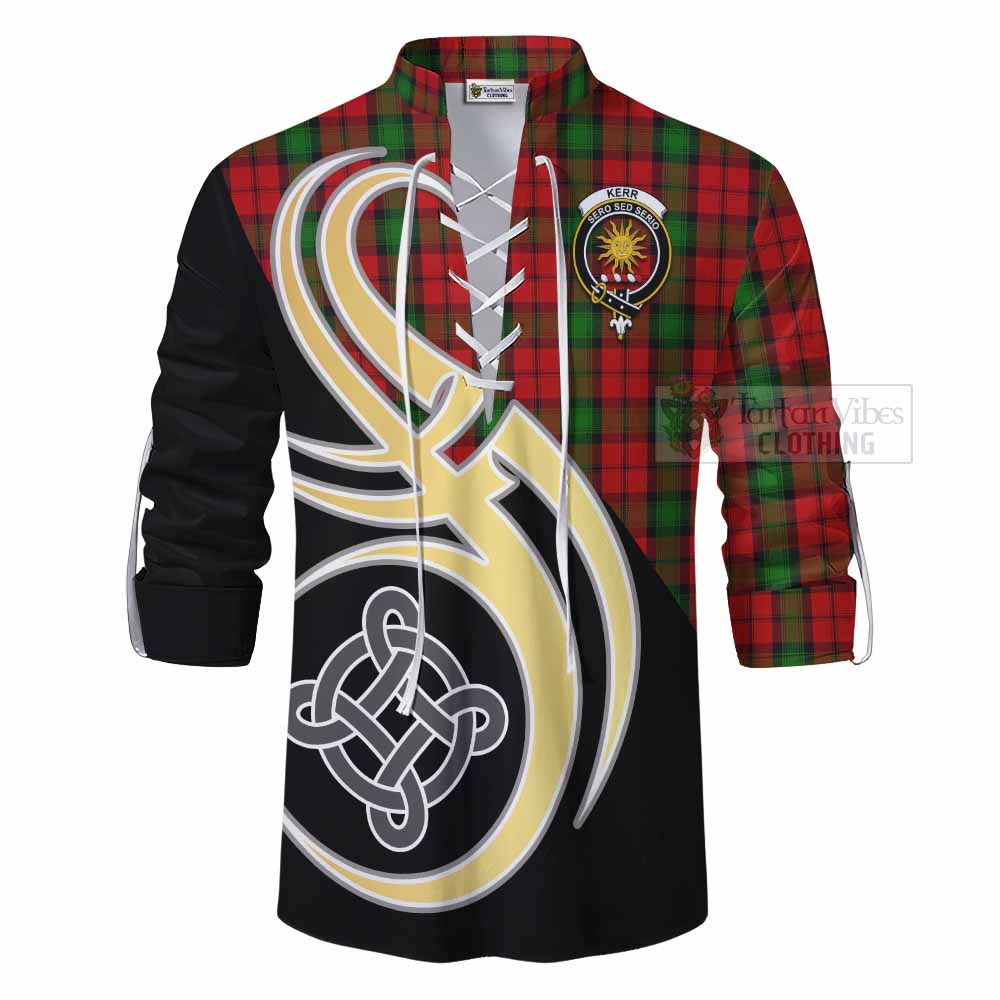 Tartan Vibes Clothing Kerr Tartan Ghillie Kilt Shirt with Family Crest and Celtic Symbol Style