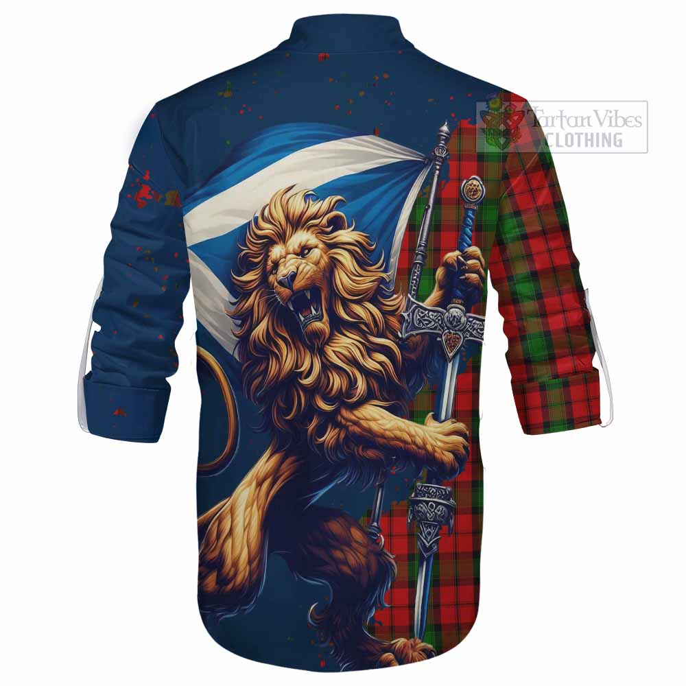 Tartan Vibes Clothing Kerr Tartan Family Crest Ghillie Kilt Shirt with Scottish Majestic Lion