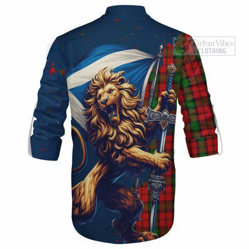 Kerr Tartan Family Crest Ghillie Kilt Shirt with Scottish Majestic Lion