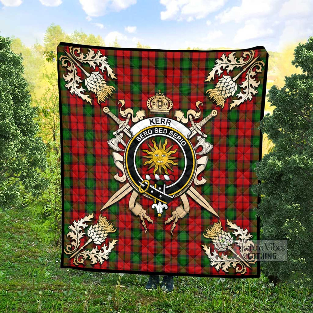 Tartan Vibes Clothing Kerr Tartan Quilt with Family Crest and Scottish Golden Courage Shield