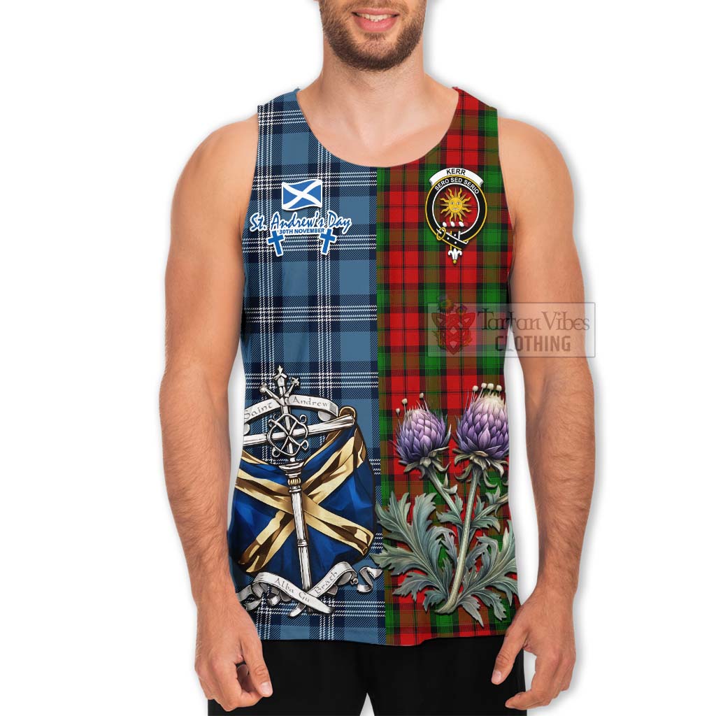 Tartan Vibes Clothing Kerr Tartan Men's Tank Top Happy St. Andrew's Day Half Tartan Style