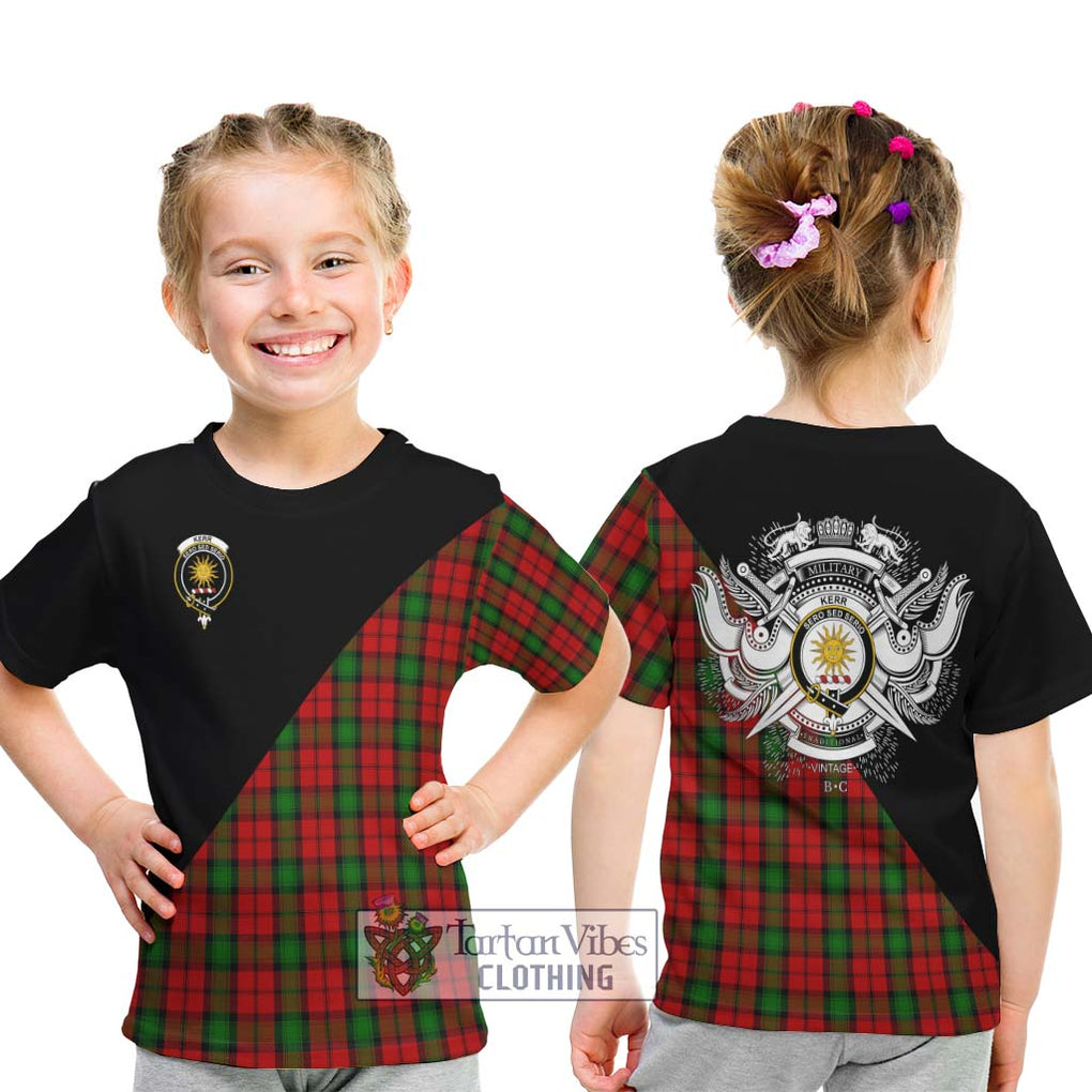 Kerr Tartan Kid T-Shirt with Family Crest and Military Logo Style - Tartanvibesclothing Shop