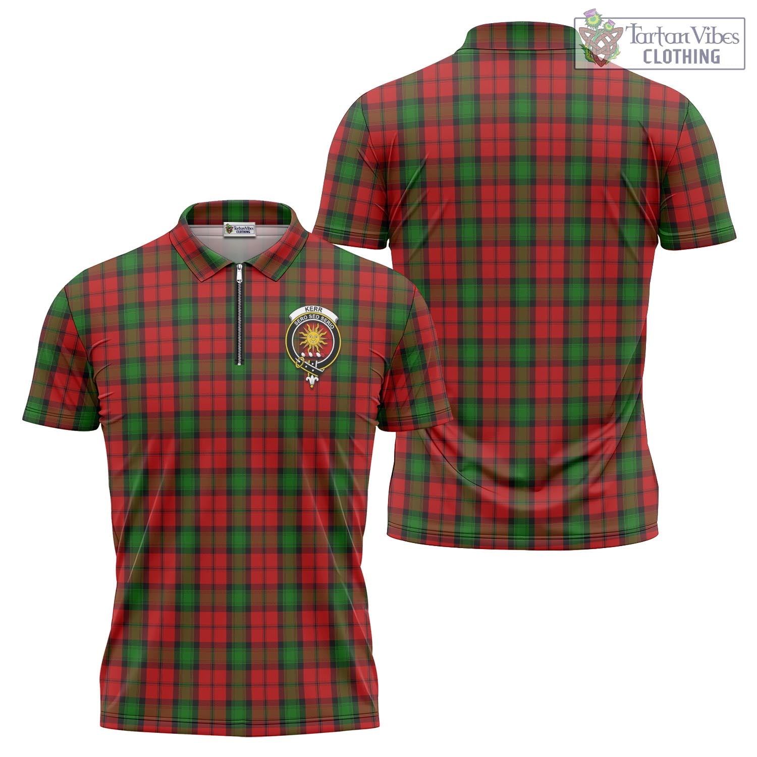 Tartan Vibes Clothing Kerr Tartan Zipper Polo Shirt with Family Crest