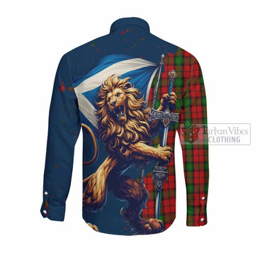 Kerr Tartan Family Crest Long Sleeve Button Shirt with Scottish Majestic Lion