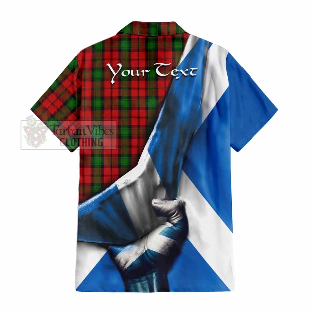 Tartan Vibes Clothing Kerr Tartan Short Sleeve Button Shirt with Family Crest Scotland Patriotic Style