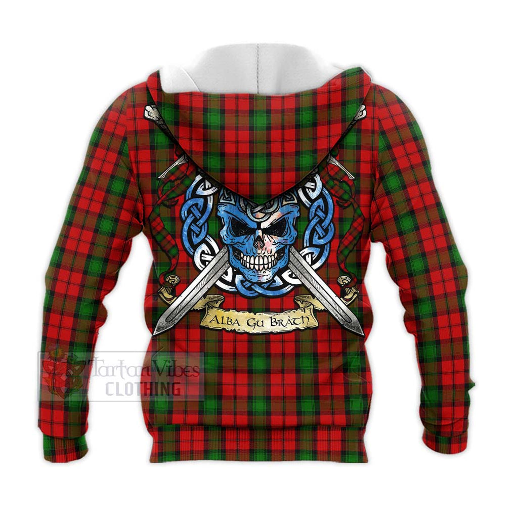 Tartan Vibes Clothing Kerr Tartan Knitted Hoodie with Family Crest Celtic Skull Style