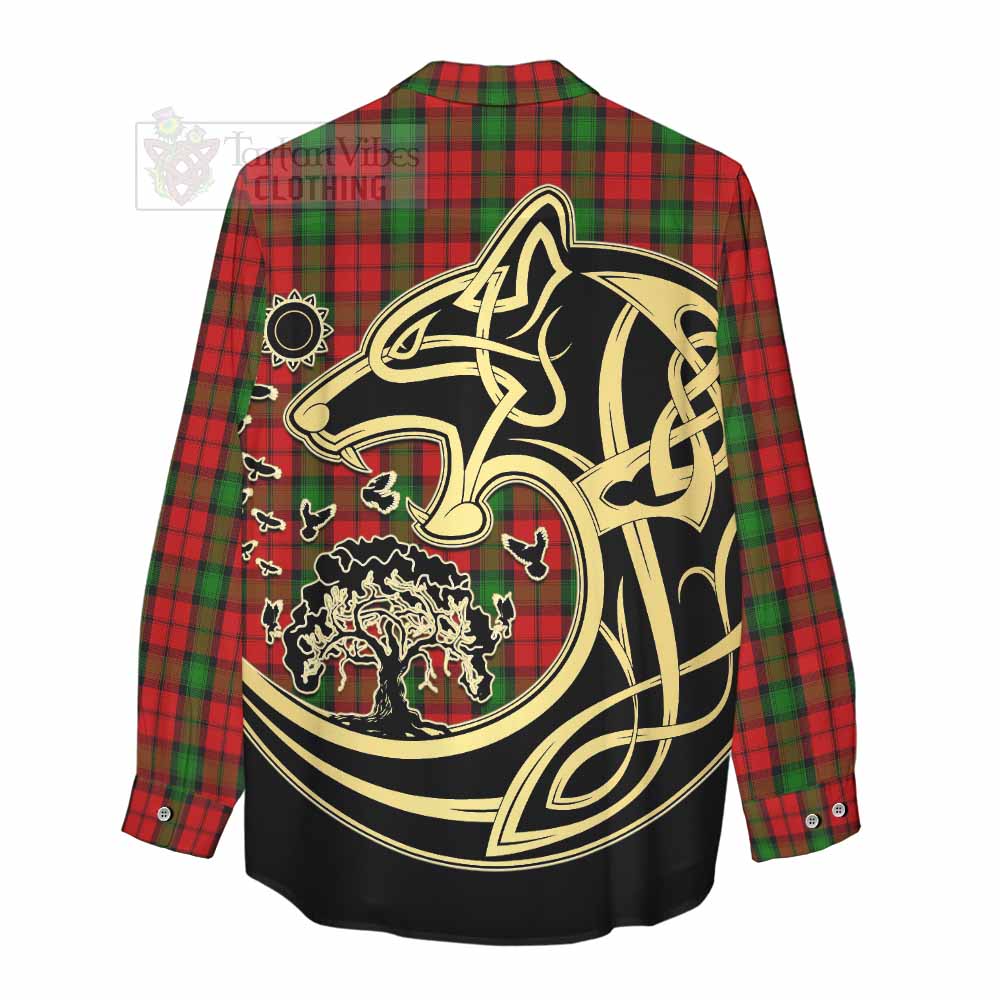 Tartan Vibes Clothing Kerr Tartan Women's Casual Shirt with Family Crest Celtic Wolf Style