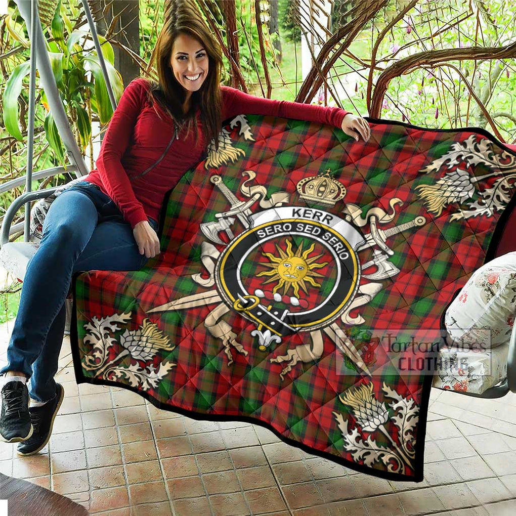 Tartan Vibes Clothing Kerr Tartan Quilt with Family Crest and Scottish Golden Courage Shield