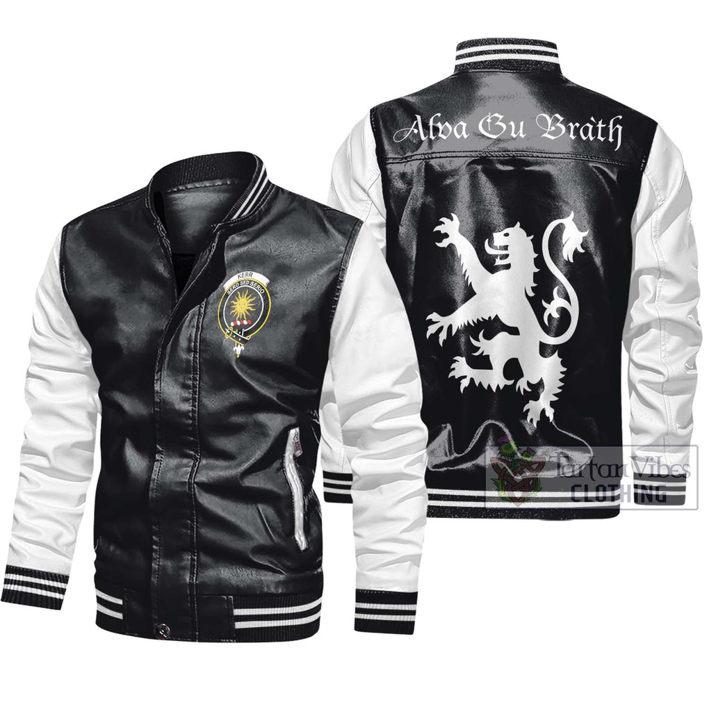 Kerr Family Crest Leather Bomber Jacket Lion Rampant Alba Gu Brath Style Black - White Unisex - 2D-tartanvibesclothing