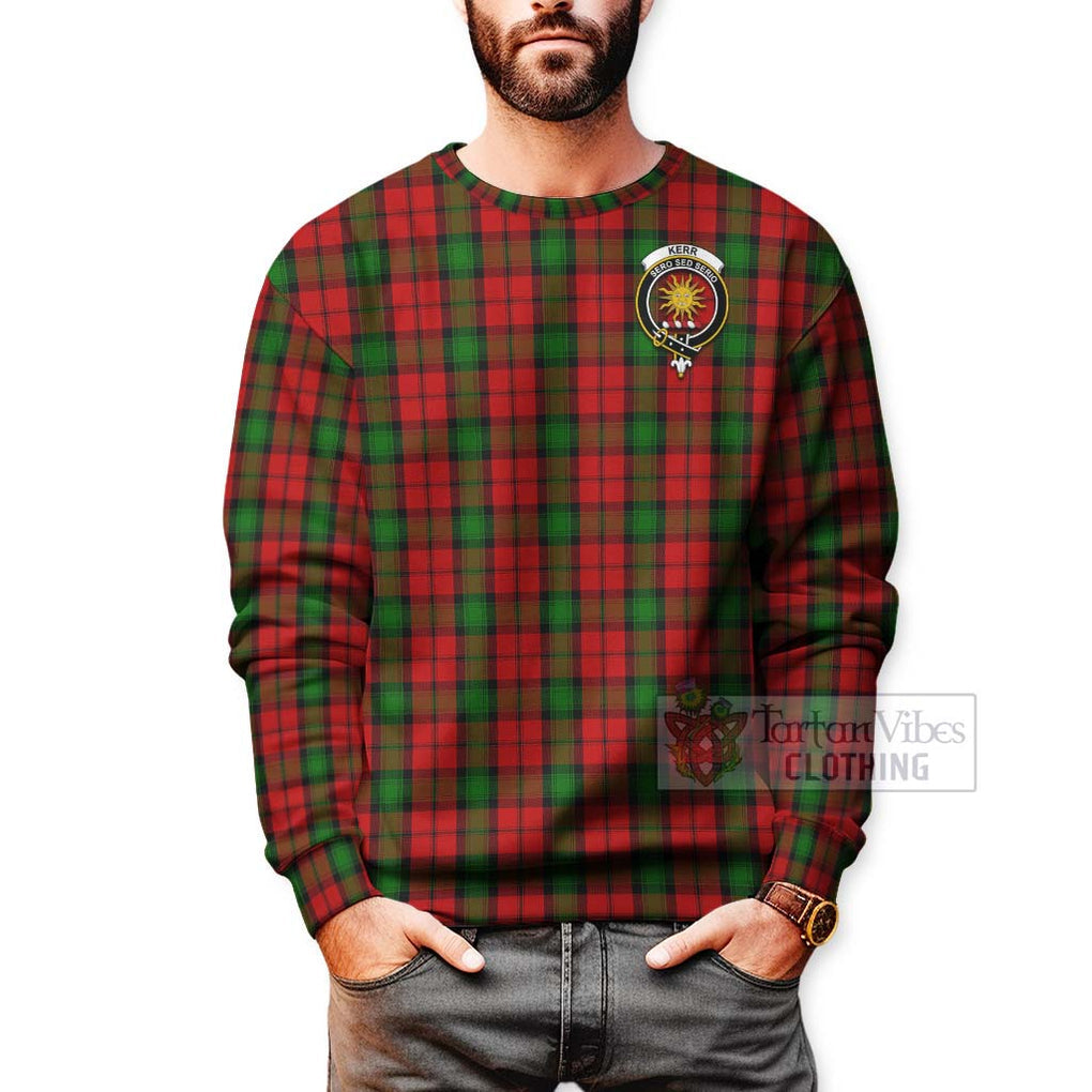 Tartan Vibes Clothing Kerr Tartan Sweatshirt with Family Crest and Bearded Skull Holding Bottles of Whiskey