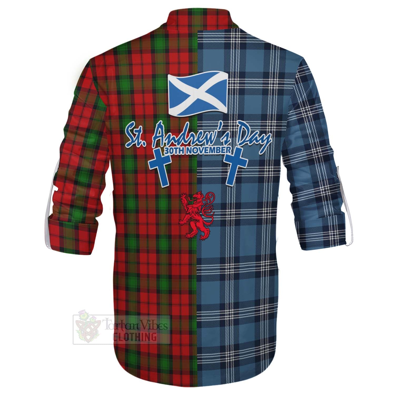 Tartan Vibes Clothing Kerr Tartan Ghillie Kilt Shirt Happy St. Andrew's Day Half Tartan Style