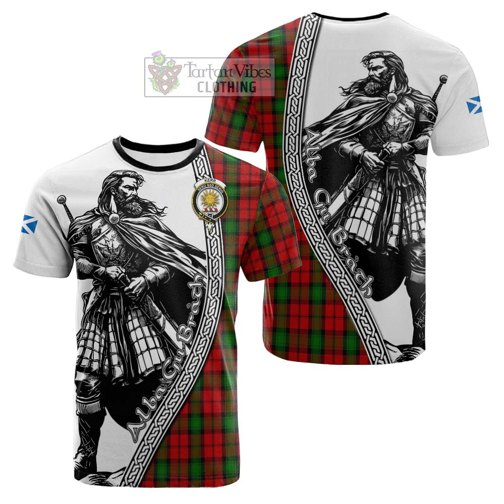 Kerr Tartan Clan Crest Cotton T-shirt with Highlander Warrior Celtic Style