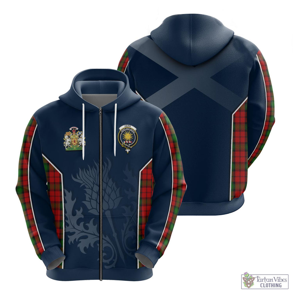 Tartan Vibes Clothing Kerr Tartan Hoodie with Family Crest and Scottish Thistle Vibes Sport Style