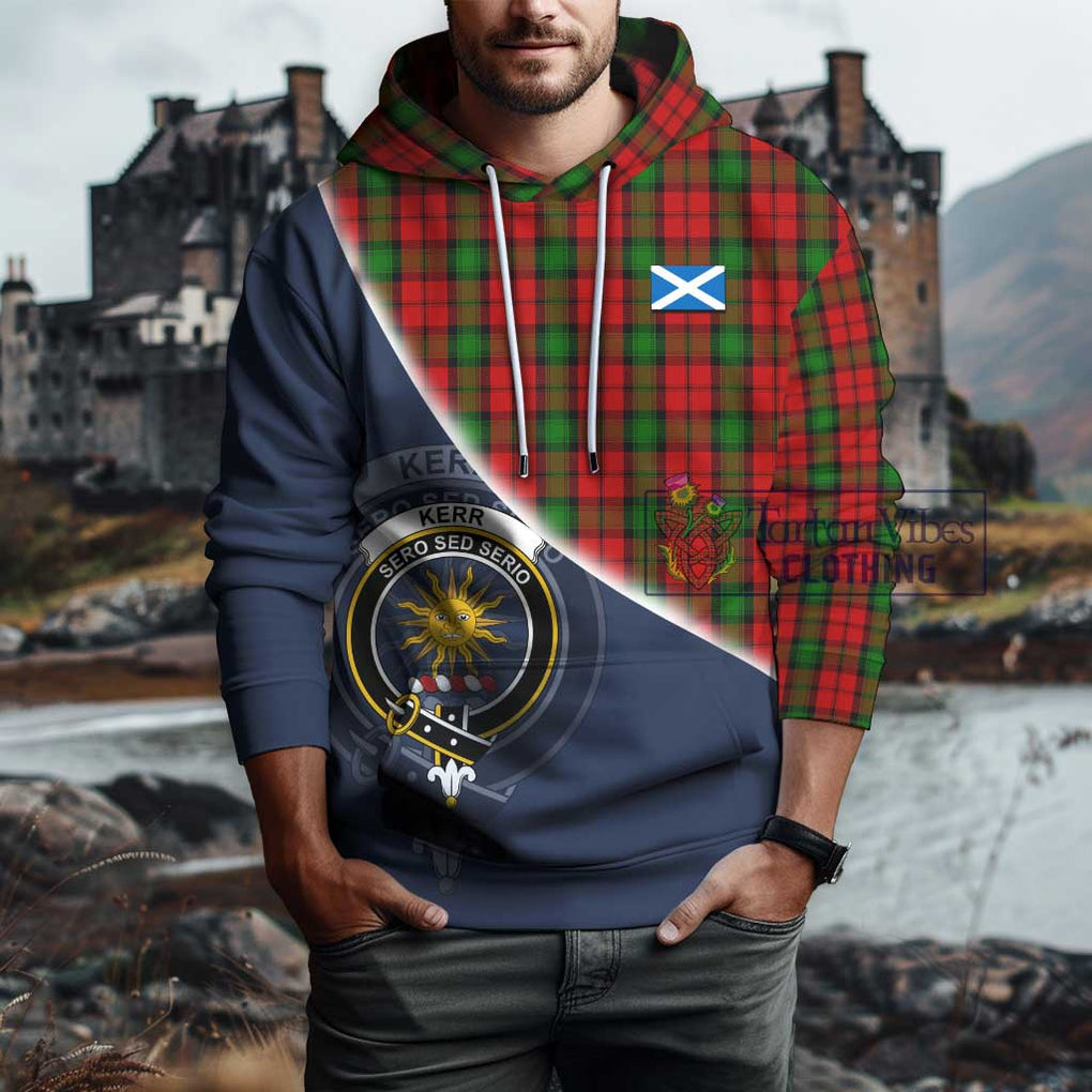 Kerr Tartan Hoodie with Personalised National Flag and Family Crest Half Style - Tartanvibesclothing Shop