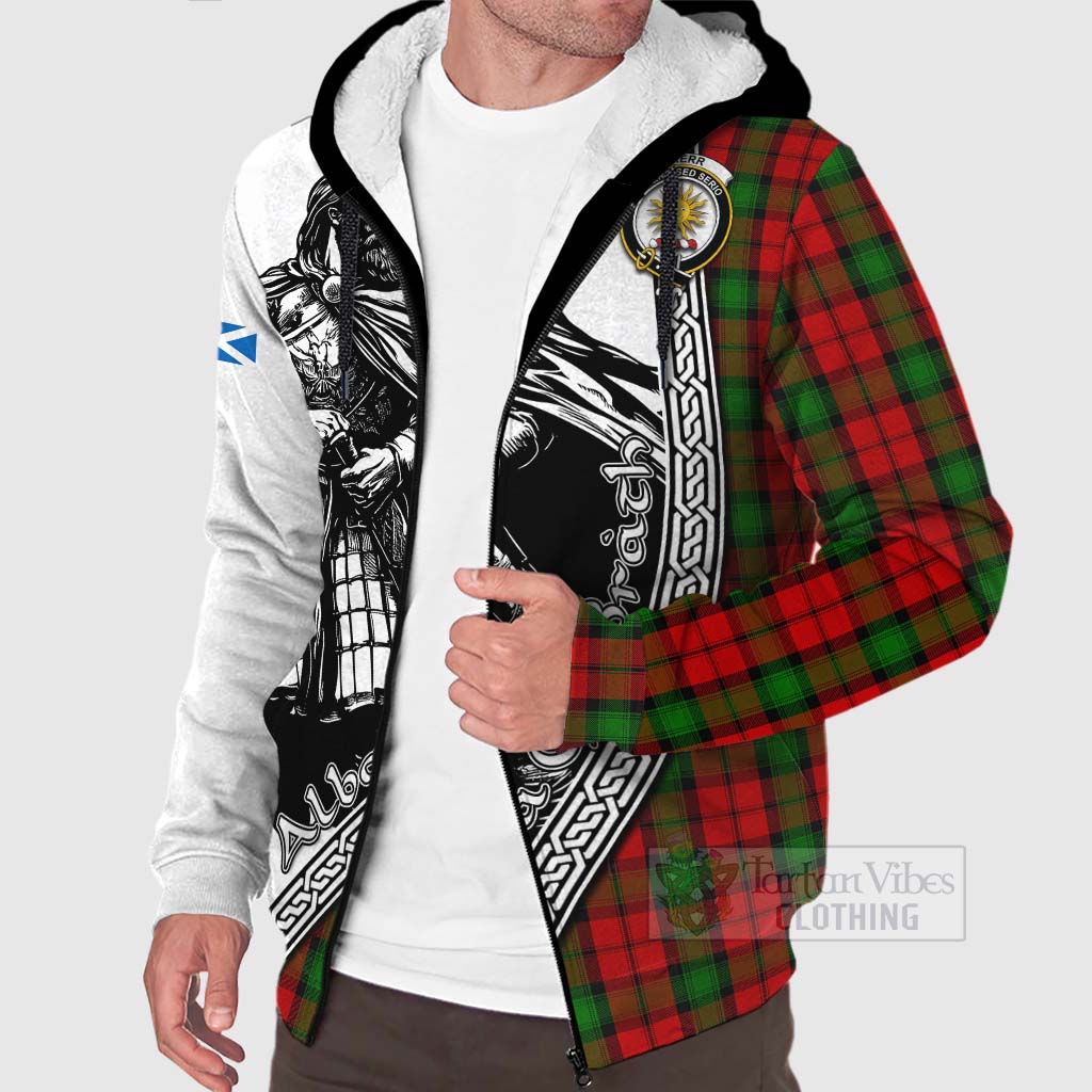 Tartan Vibes Clothing Kerr Tartan Clan Crest Sherpa Hoodie with Highlander Warrior Celtic Style