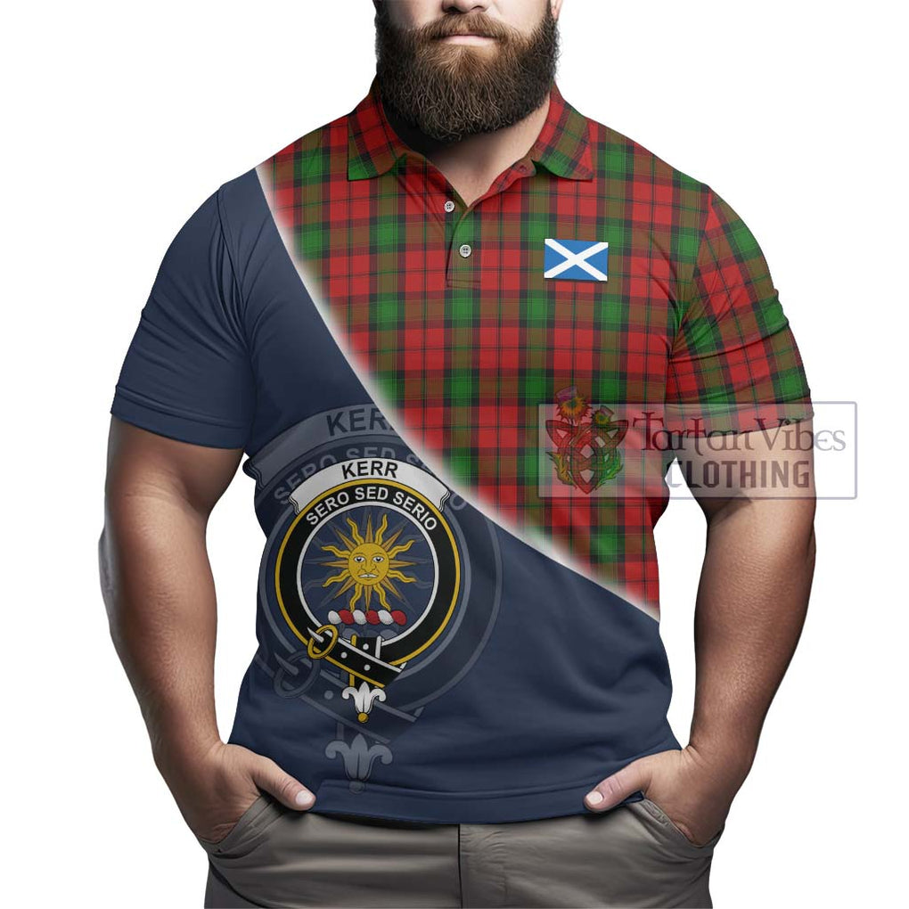 Kerr Tartan Polo Shirt with Personalised National Flag and Family Crest Half Style - Tartanvibesclothing Shop