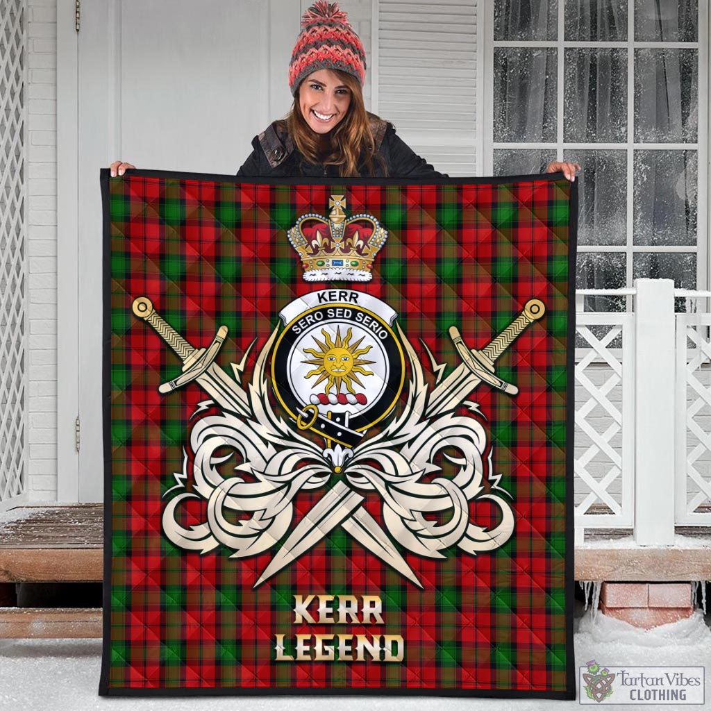 Tartan Vibes Clothing Kerr Tartan Quilt with Clan Crest and the Golden Sword of Courageous Legacy