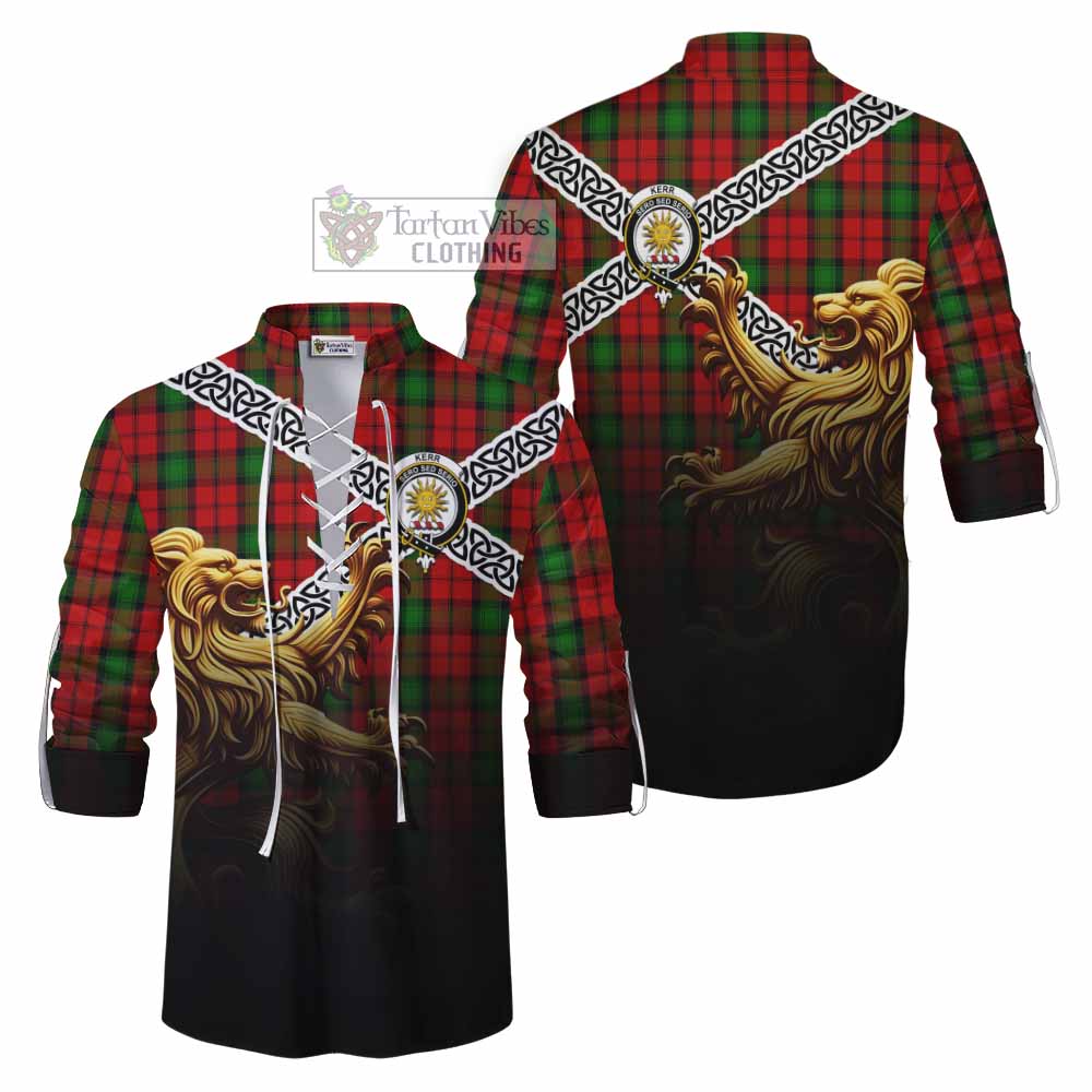 Kerr Crest Tartan Ghillie Kilt Shirt with Golden Lion Emblem Celtic Style - Tartan Vibes Clothing