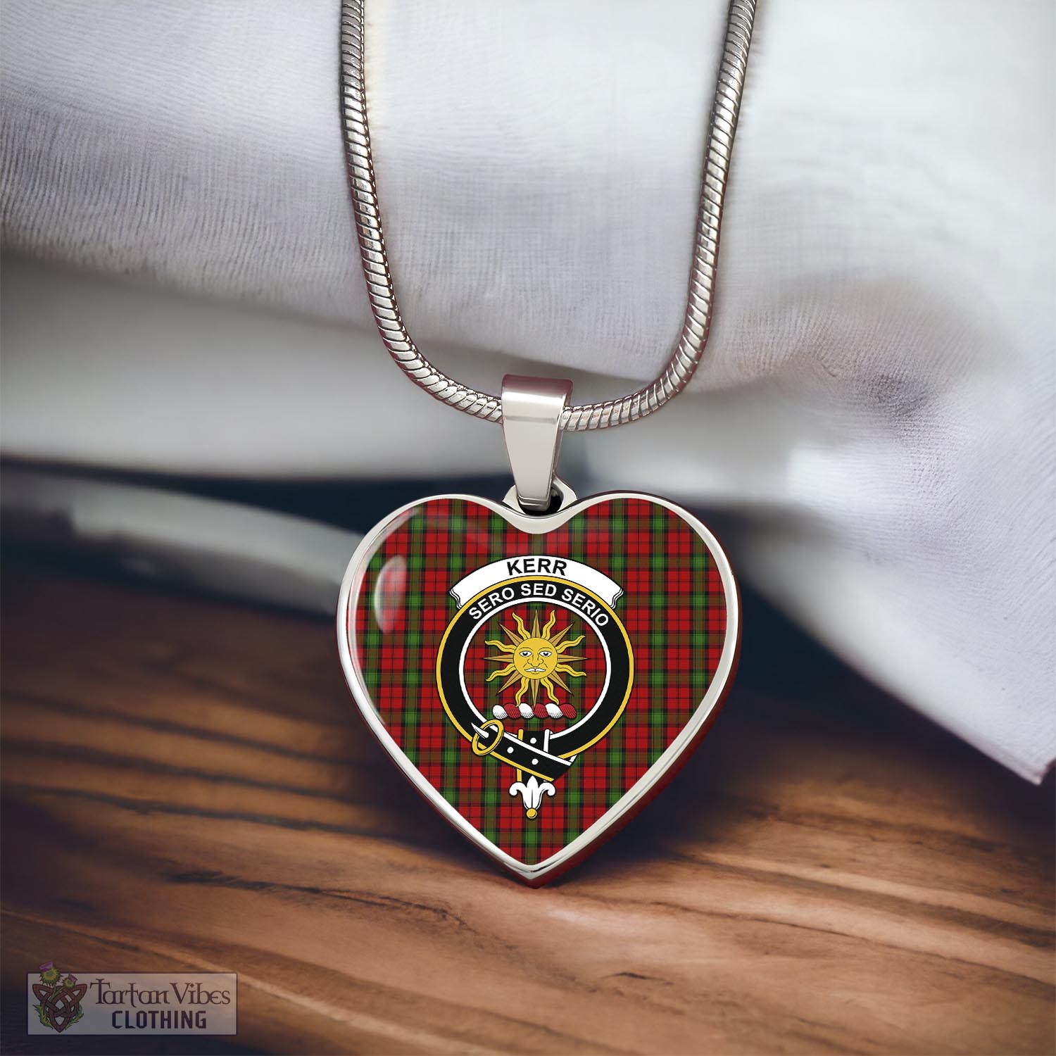 Tartan Vibes Clothing Kerr Tartan Heart Necklace with Family Crest