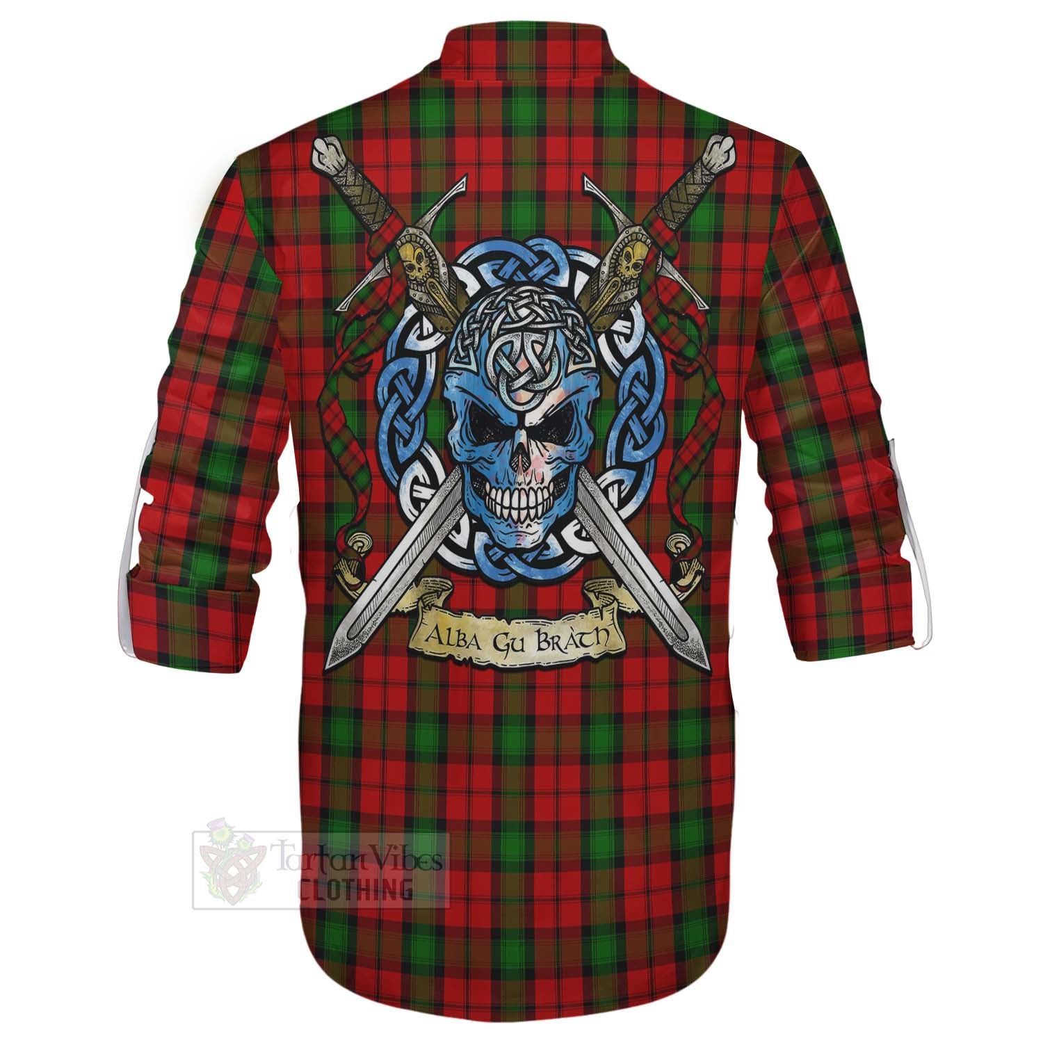 Tartan Vibes Clothing Kerr Tartan Ghillie Kilt Shirt with Family Crest Celtic Skull Style