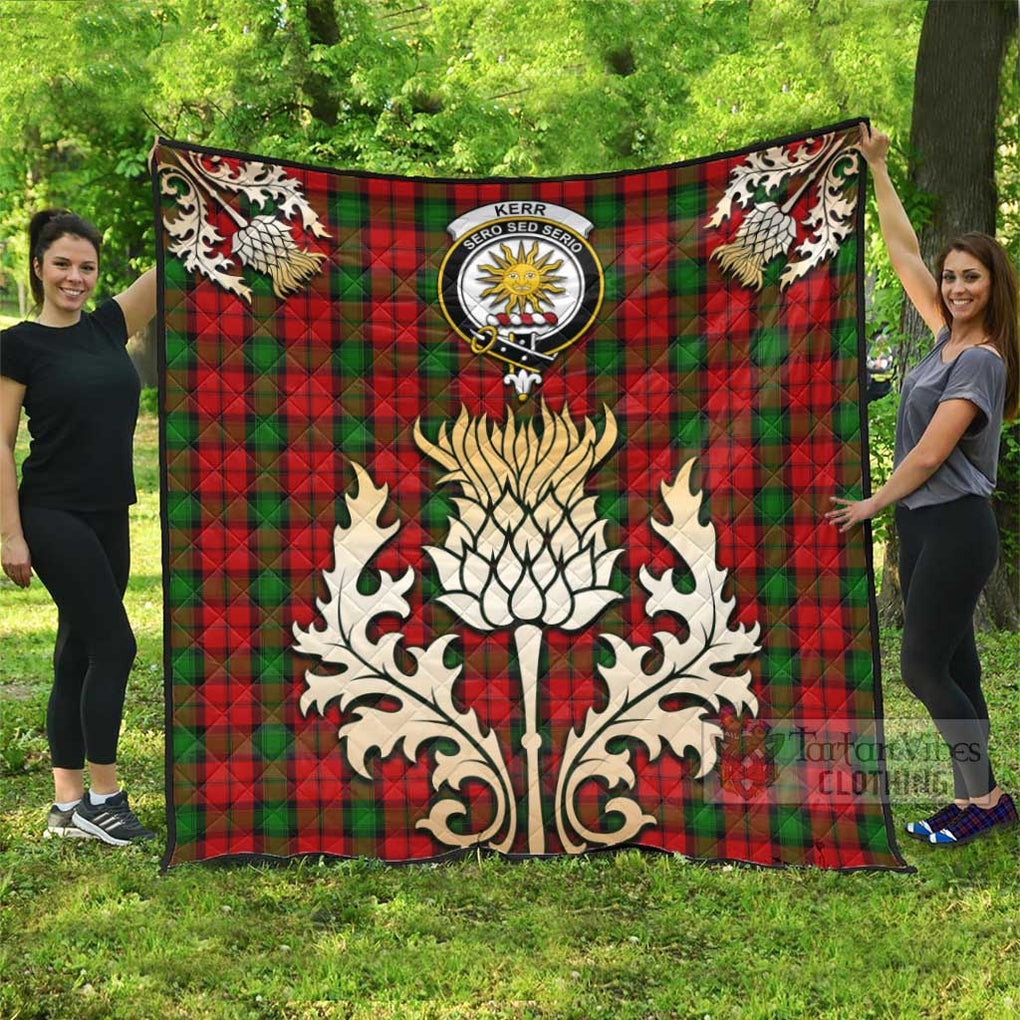 Tartan Vibes Clothing Kerr Tartan Quilt with Family Crest and Golden Thistle Style