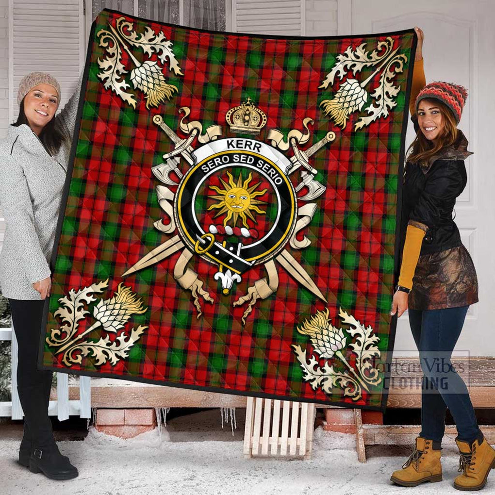 Tartan Vibes Clothing Kerr Tartan Quilt with Family Crest and Scottish Golden Courage Shield