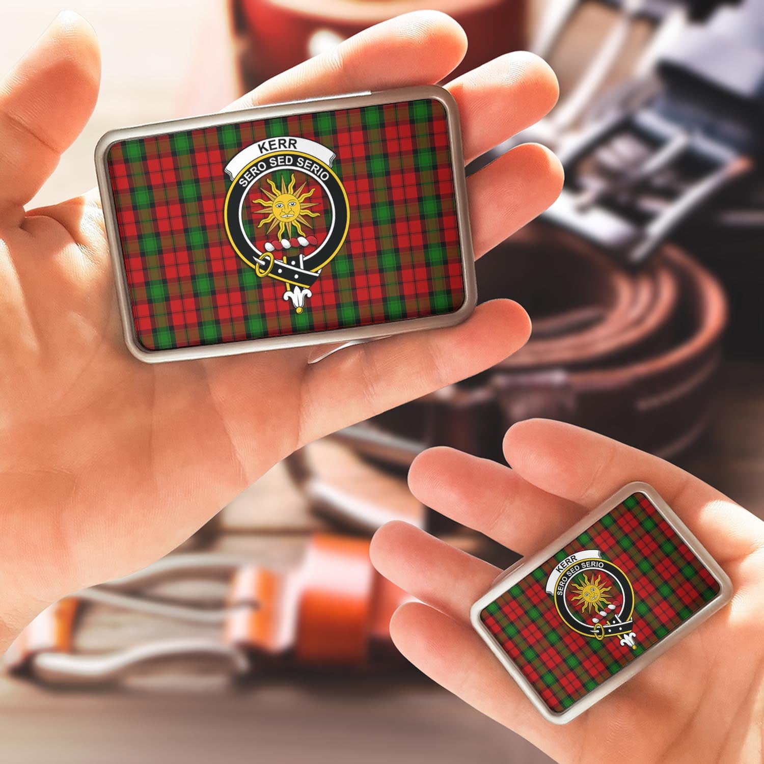 Kerr Tartan Belt Buckles with Family Crest - Tartan Vibes Clothing