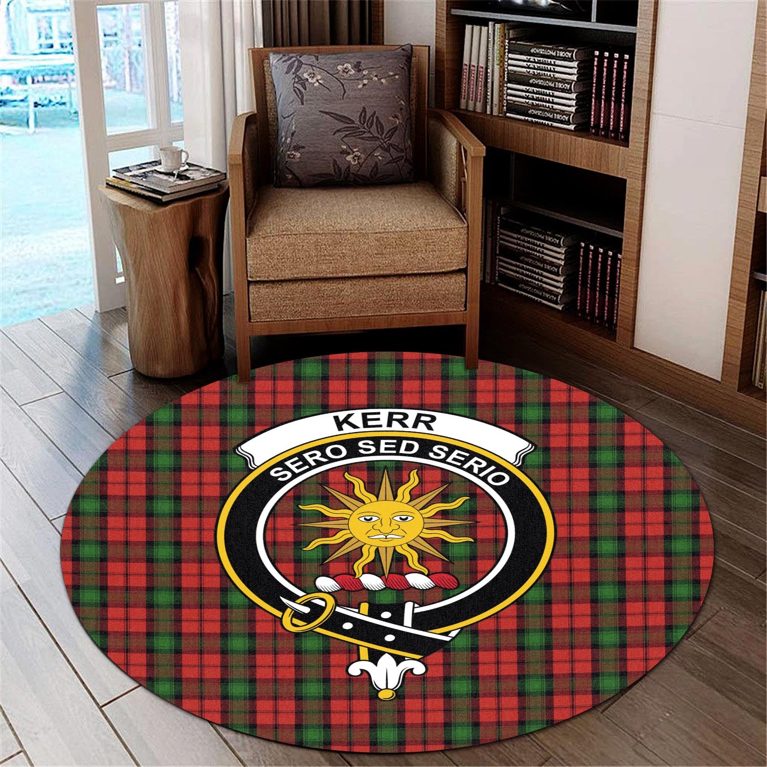 kerr-tartan-round-rug-with-family-crest