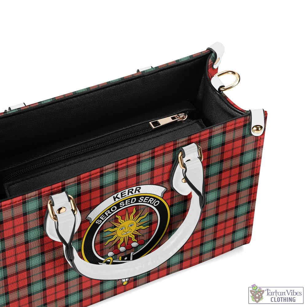 Tartan Vibes Clothing Kerr Ancient Tartan Luxury Leather Handbags with Family Crest