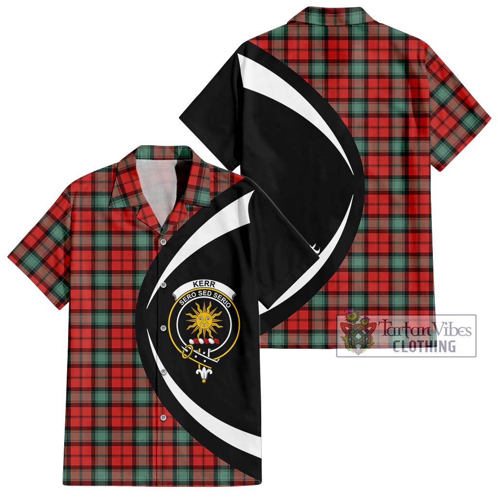 Kerr Ancient Tartan Short Sleeve Button Up with Family Crest Circle Style Kid - Tartan Vibes Clothing