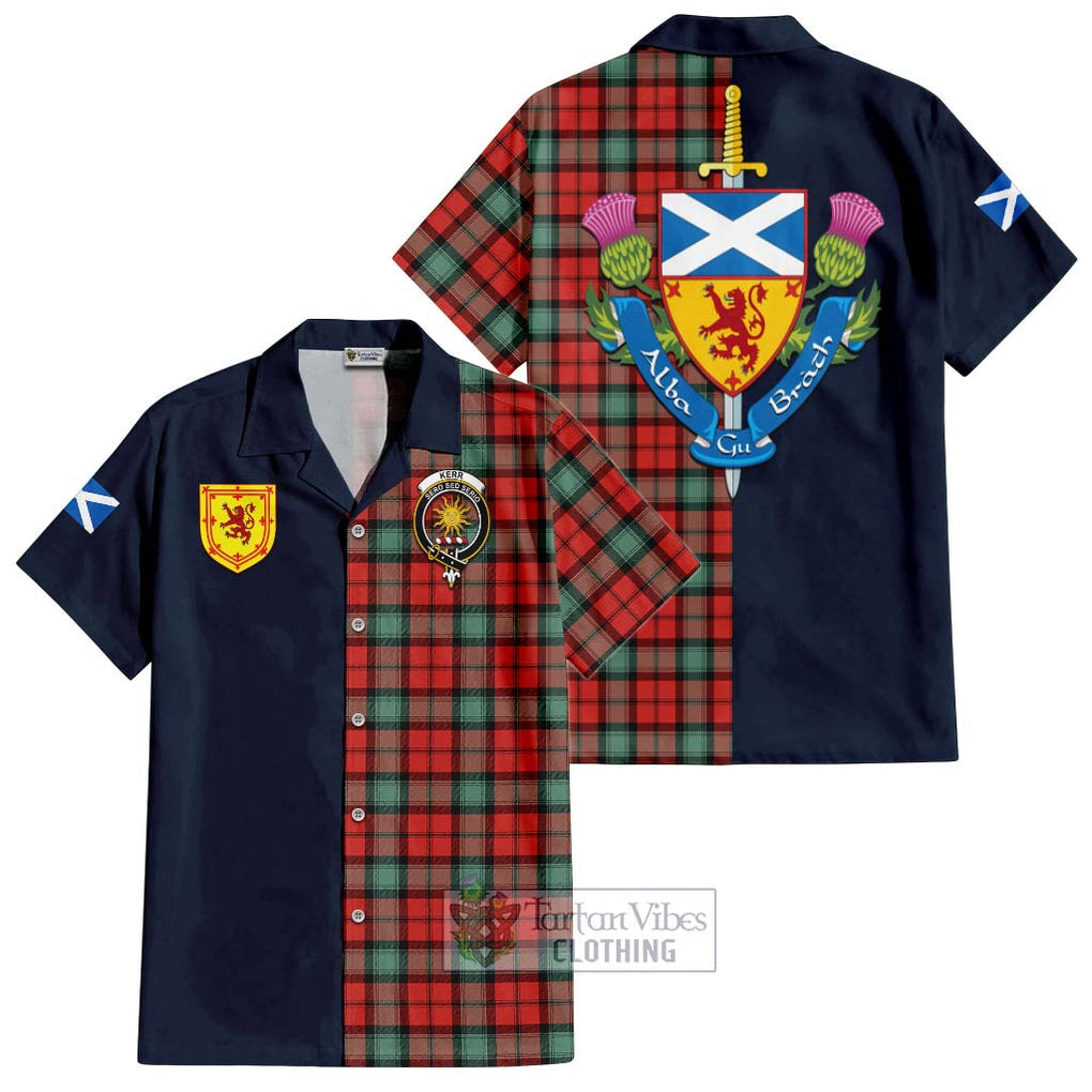 Tartan Vibes Clothing Kerr Ancient Tartan Short Sleeve Button Shirt with Scottish Lion Royal Arm Half Style