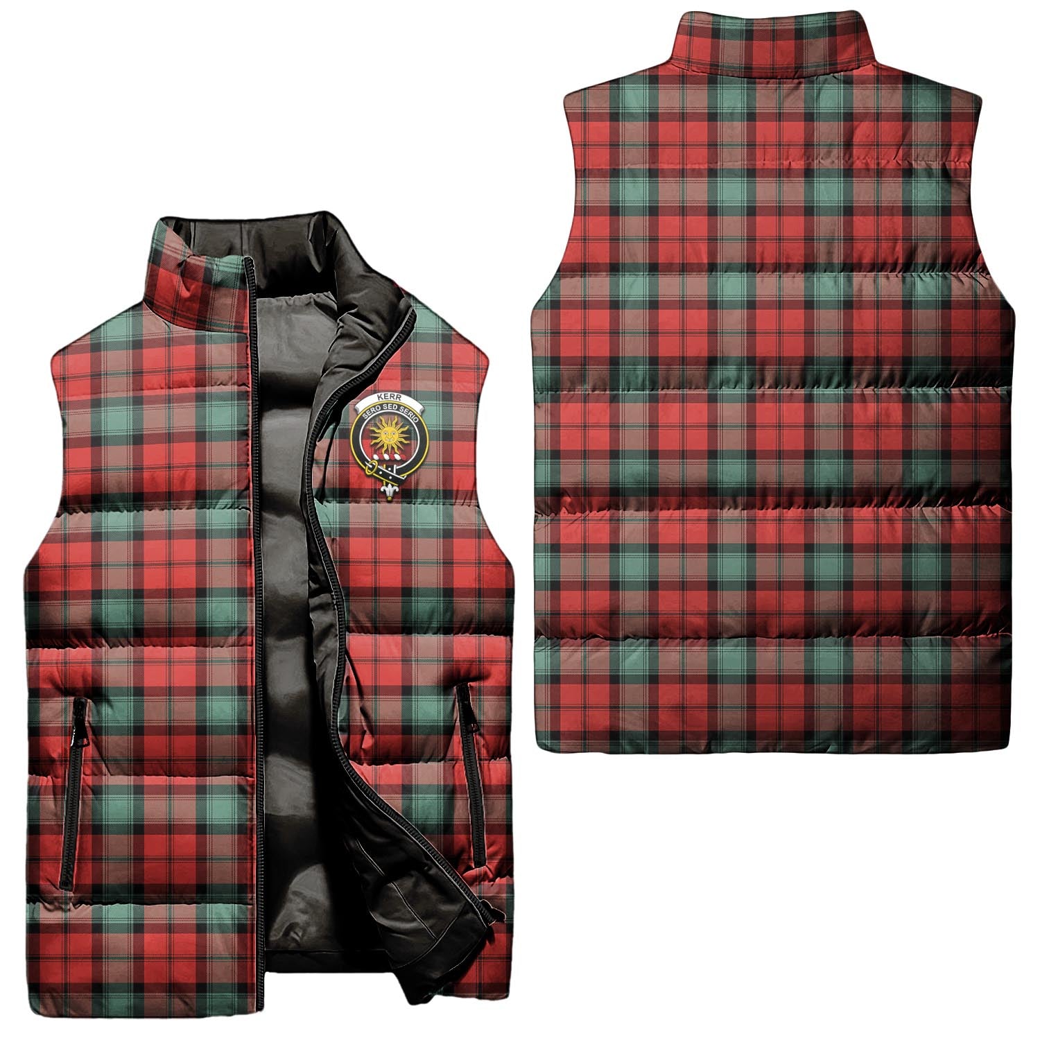 Kerr Ancient Tartan Sleeveless Puffer Jacket with Family Crest Unisex - Tartanvibesclothing