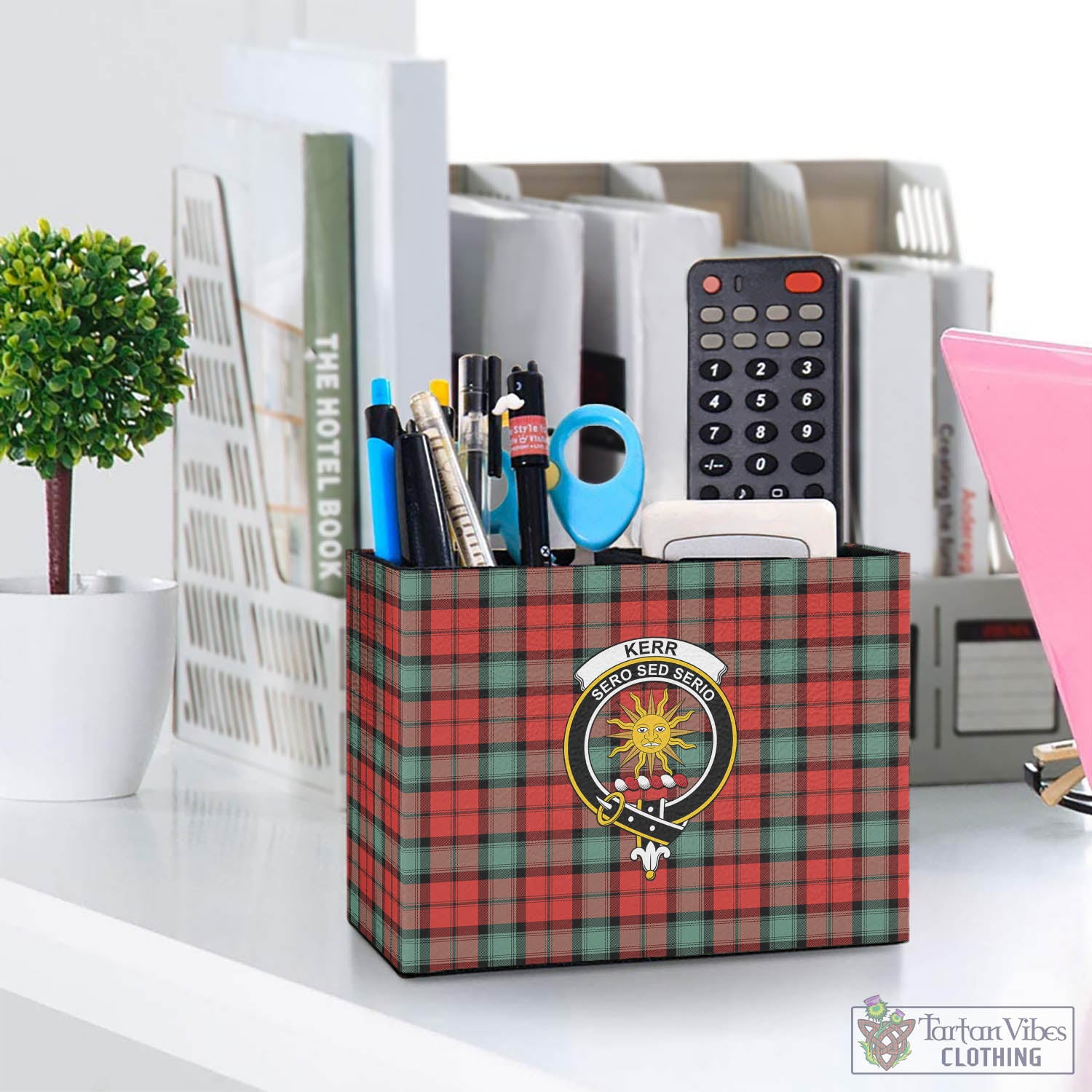 Tartan Vibes Clothing Kerr Ancient Tartan Pen Holder with Family Crest